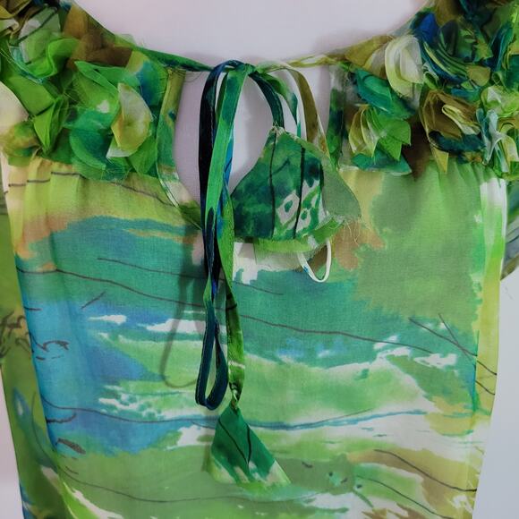 Sundance Size S 100% Silk Watercolor Floral Ruffle Hem Blouse Lined Sheer - Picture 4 of 11